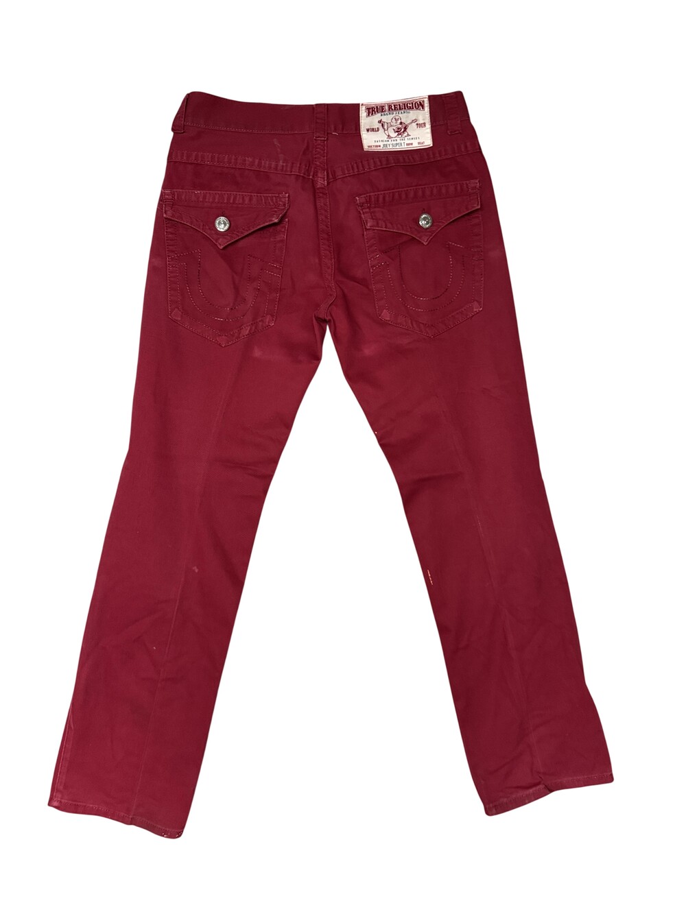 True Religion Joey Super T Jeans Mens 34x33 Red Straight Denim USA Pockets